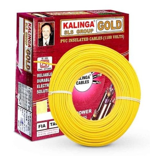 Kalinga Gold 1.5 Sq mm FR House Wire 1 Core Yellow 90 Meter Coil | Flame Retardant Electrical Cable