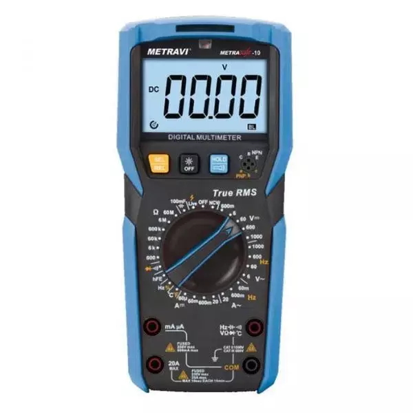 Metravi True-RMS Digital Multimeter Backlit LCD Display Blue & Black, Metrasafe-10