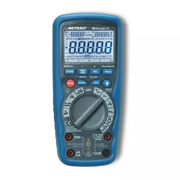 Metravi True-RMS Digital Multimeter Backlit LCD Display Blue & Grey, Metrasafe-19