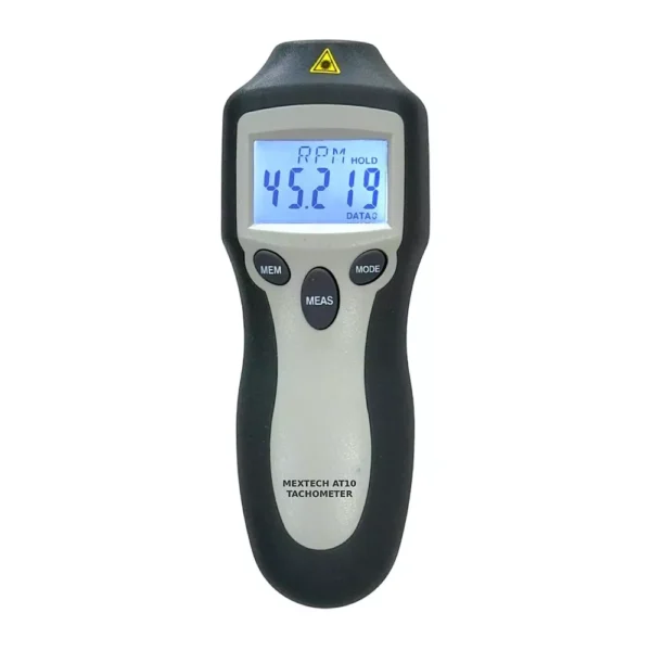 MEXTECH Digital Tachometer 5 Digit LCD Display Contact and Non-Contact 1 to 200,000 RPM TOT Range ±(0.05% + 1 Digit) Accuracy, AT10