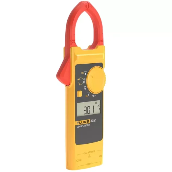 Fluke Digital AC/DC Clamp Meter 6000 Counts LCD Display 60 A, 600 A, 1000 A Range, 0.01 A, 0.1 A, 1 A Resolution and 2 % + 10, 2 % + 5, 2 % + 5 Accuracy, 301E (With Test Leads) – Professional Electrical Testing Instrument