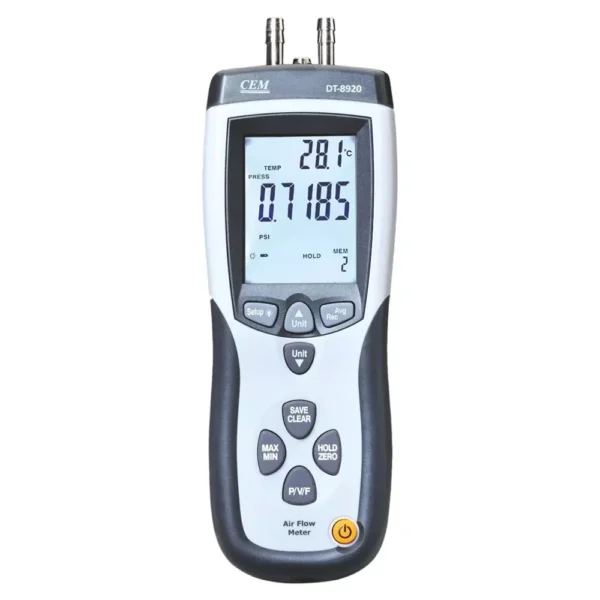 MEXTECH Manometer with AnemometerLarge Backlit LCD Display ±5000 Pa Pressure Range, DT8920