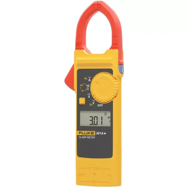 Fluke Digital Clamp Meter 6000 Counts LCD Display 400 A Range, 0.1 A Resolution and 2 % + 5 Accuracy, 301A+ (With Test Leads) – Professional Electrical Testing Instrument