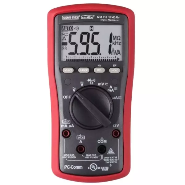 Kusam-Meco TRMS Digital Multimeter 3-5/6 Digits 6000 counts LCD Display 2000 m Altitude 32 ms Response Time, KM-251 – Professional Electrical Testing Instrument