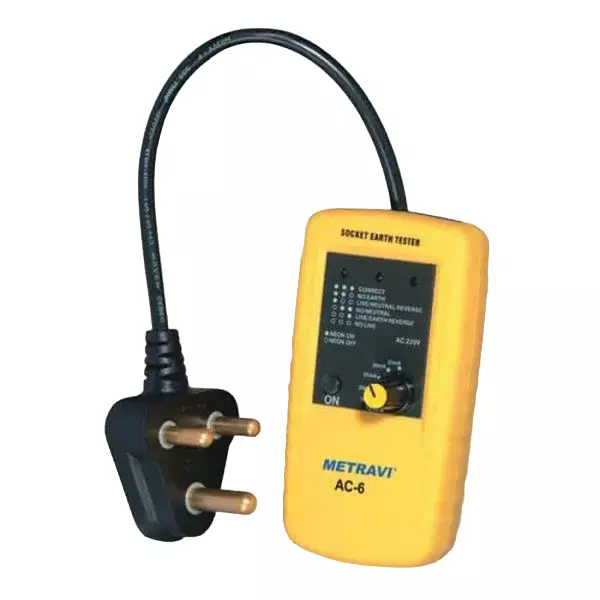 Metravi Socket Polarity & Earth Leakage Tester Yellow AC-6