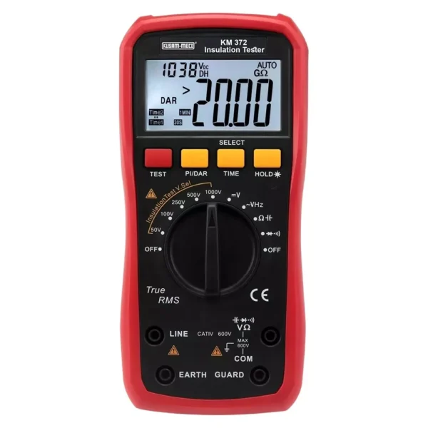 Kusam-Meco 1KV TRMS Digital Insulation Resistance Tester Range upto 20GΩ Display 3999/5999, KM 372 – Professional Electrical Testing Instrument