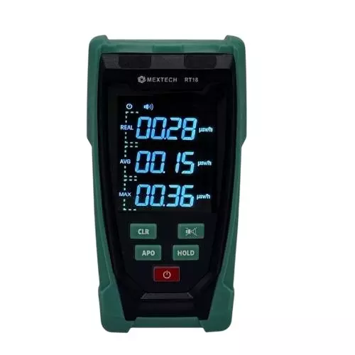 MEXTECH Radiation Detector LCD With Status Indicator 144 × 75 × 34 mm Vibration, Sound Energy-Compensated GM Tube Sensor, RT18
