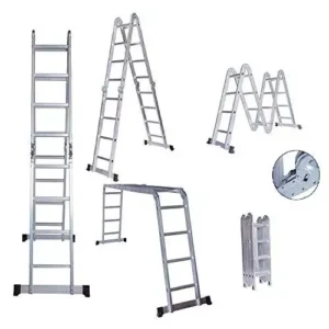 BIGAPPLE 16-Step 4.87 m Foldable Multipurpose Aluminium Ladder - 150 Kg Capacity