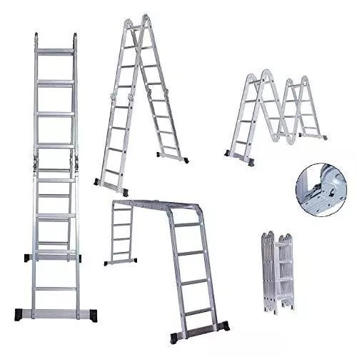 BIGAPPLE 16-Step 4.87 m Foldable Multipurpose Aluminium Ladder - 150 Kg Capacity