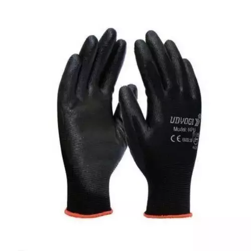 Udyogi Black Polyurethane Knit Safety Hand Gloves - 1 Pair